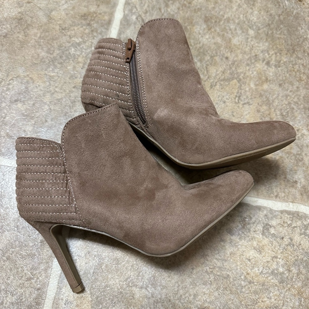 Attention Taupe Suede Ankle Boots with Stiletto Heel
